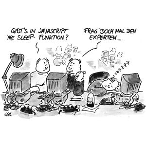 Computer-Cartoon: Gibt es in JavaScript eine Sleep-Funktion?