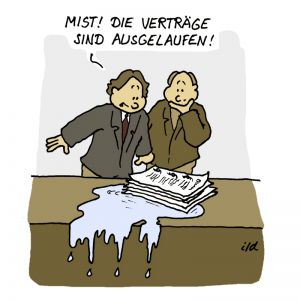 Computer-Cartoon: Verträge ausgelaufen