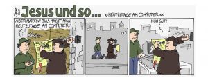 Computer-Cartoon: Heutzutage am Computer, Martin Luther, 95 Thesen