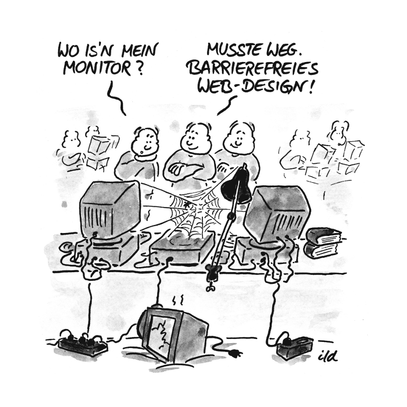 Computer-Cartoon: Barrierefreies Web-Design