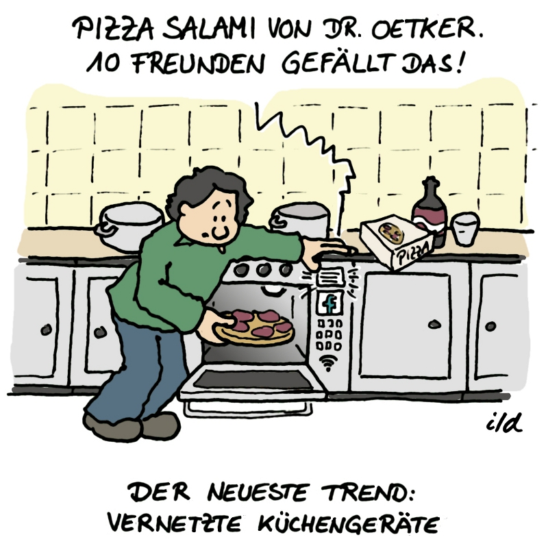 Computer-Cartoon: Vernetzte Küchengeräte