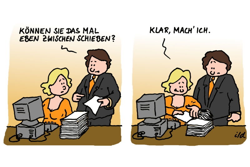 Computer-Cartoon: Zwischenschieben