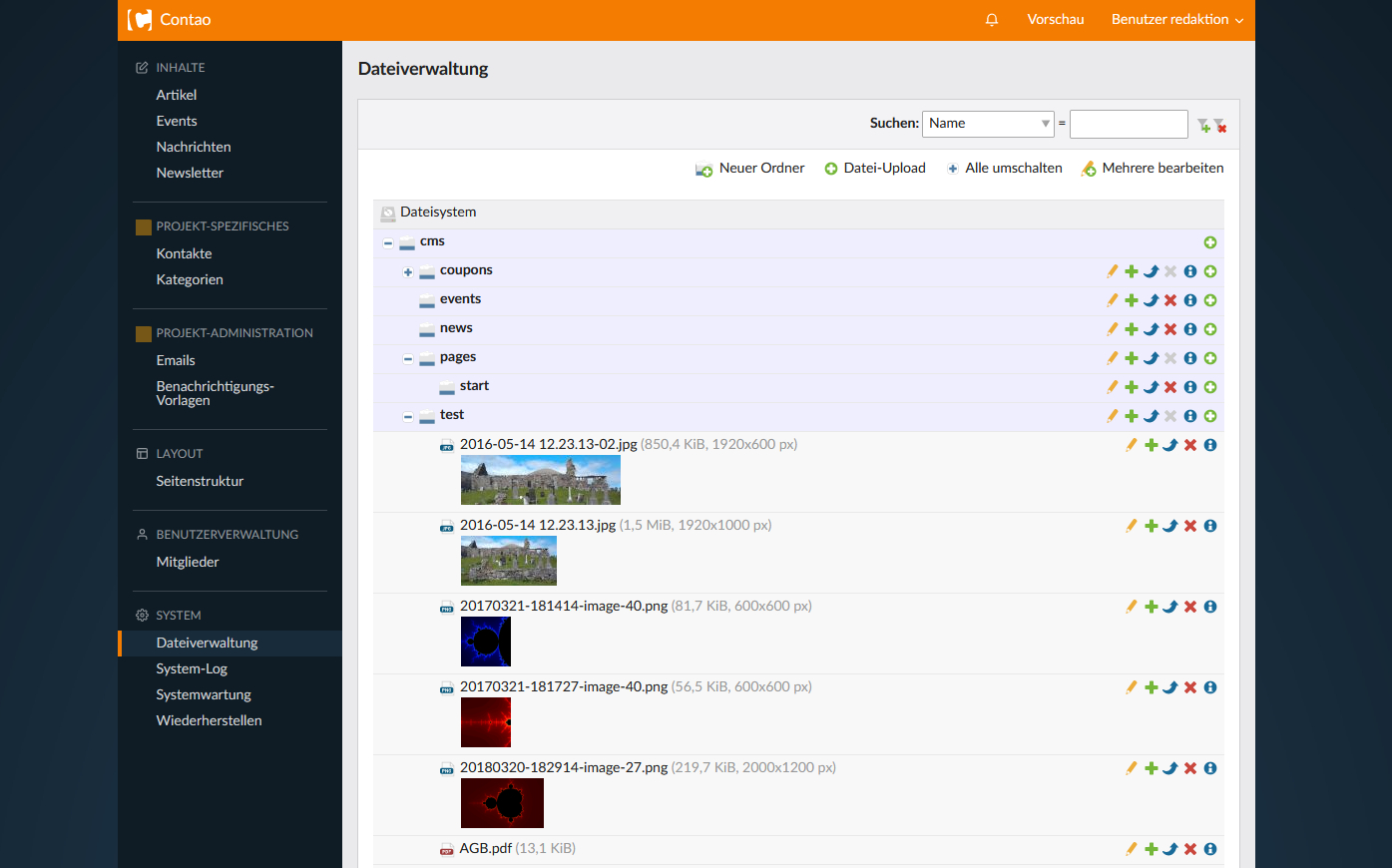 Contao Dateiverwaltung